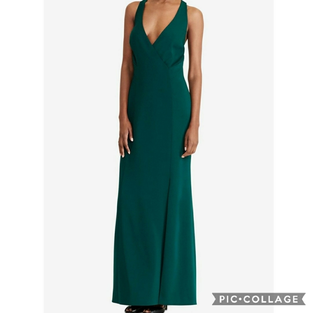 NWT Lauren Ralph Lauren V Neck Halter Gown Green 8